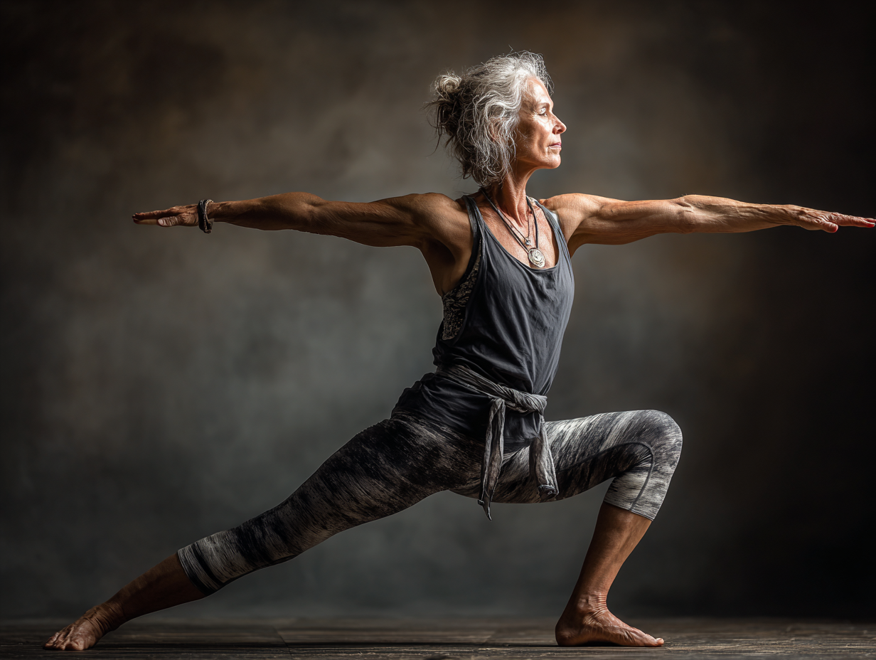 Інструктор йоги демонструє позу для людей старшого віку